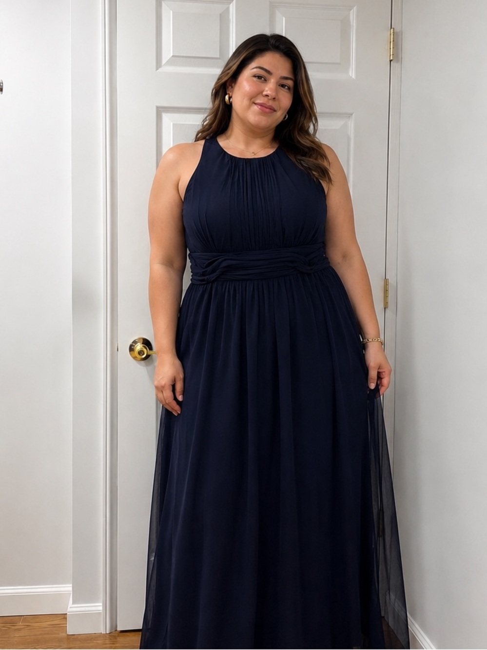 Ralph Lauren Navy Halter Chiffon Maxi Dress